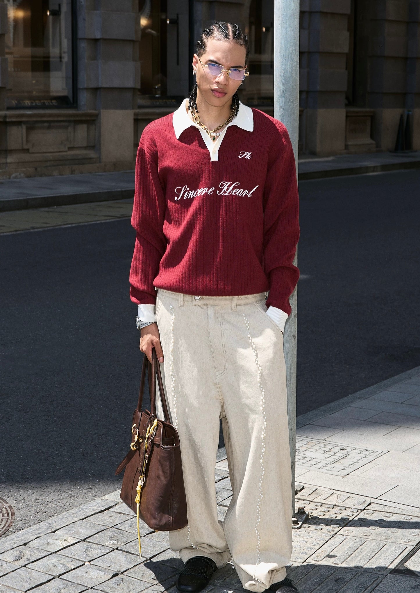 Retro knit blend polo collar old money sweater