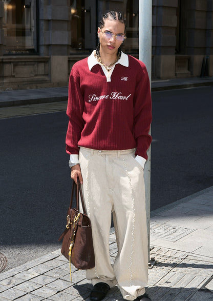 Retro knit blend polo collar old money sweater