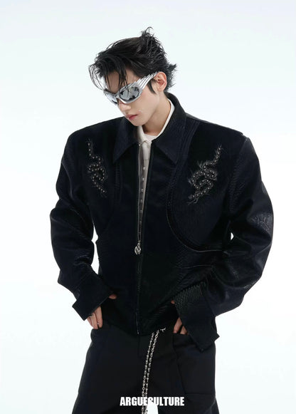 Snake eyes spine pu leather jacket