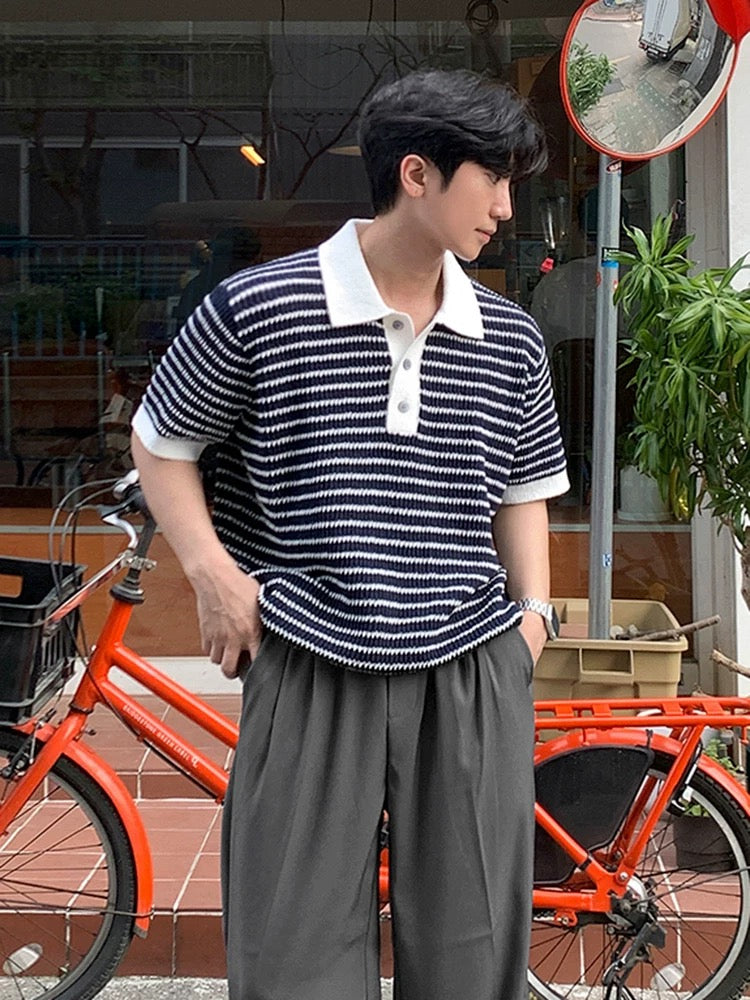 MRCYC color stripe knit short sleeve polo shirt