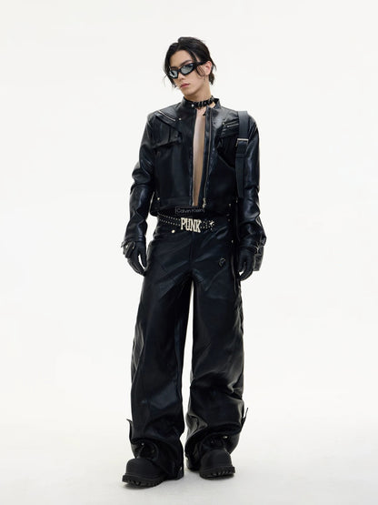 Metal zipper short motorcycle classic leather jacket