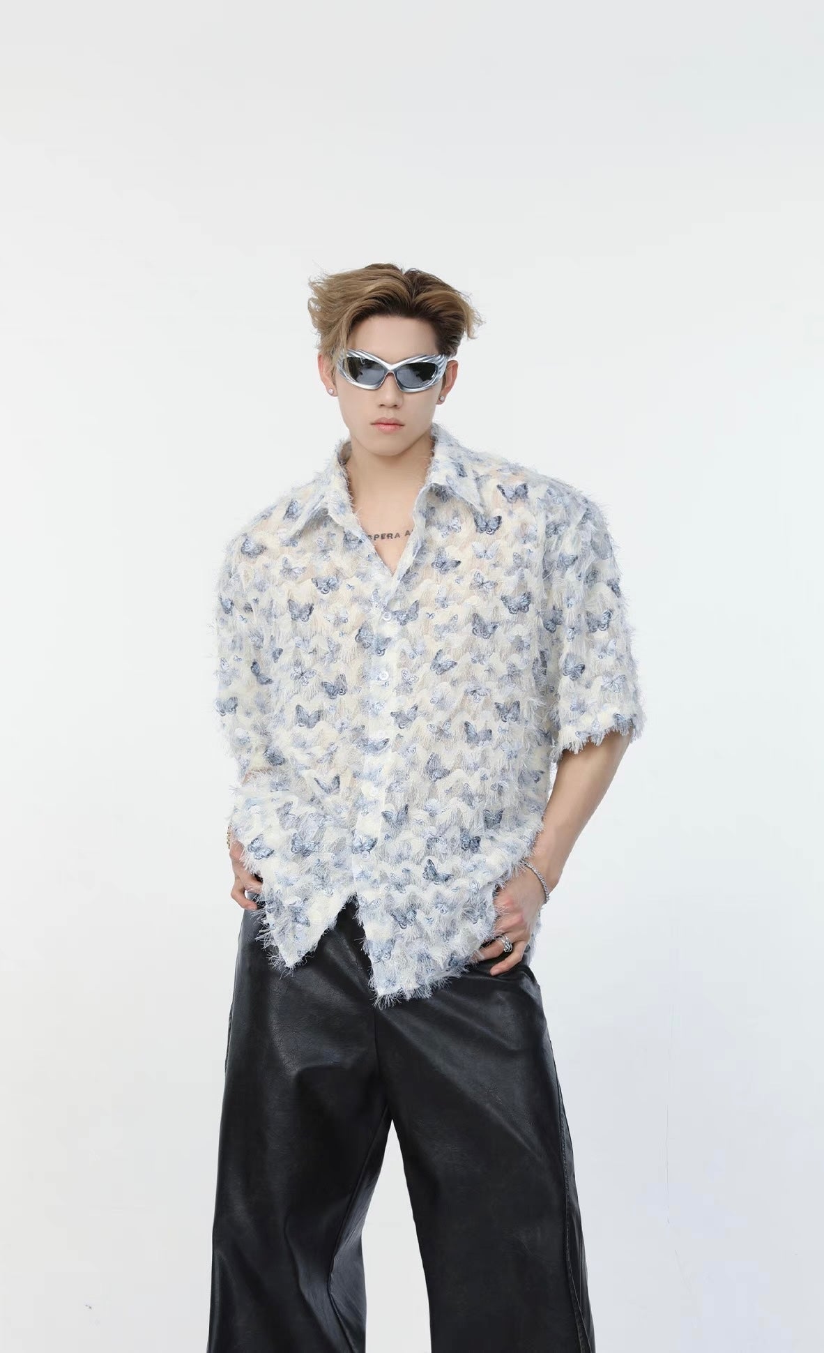 Butterfly fringe short sleeve shirt