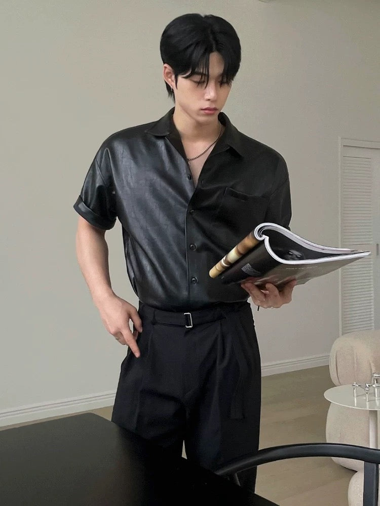 Premium sensory korean leather short sleeve jacket