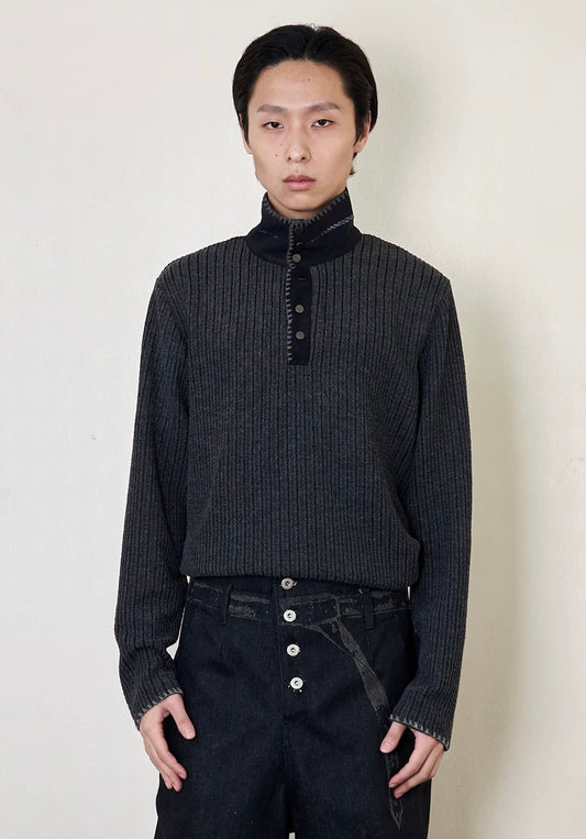 Urhe twisted striped Z-needle stand collar knit sweater