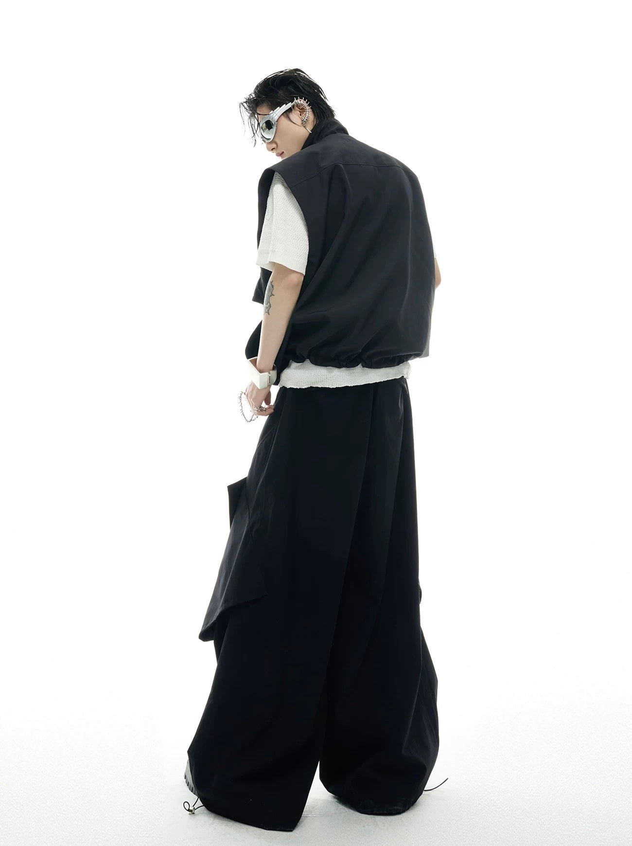 Irregular drawstring multi pocket work style setup pants