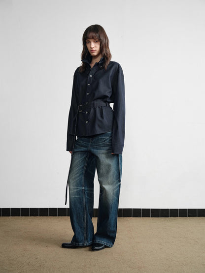 Acetic acetate denim waistband shirt jacket