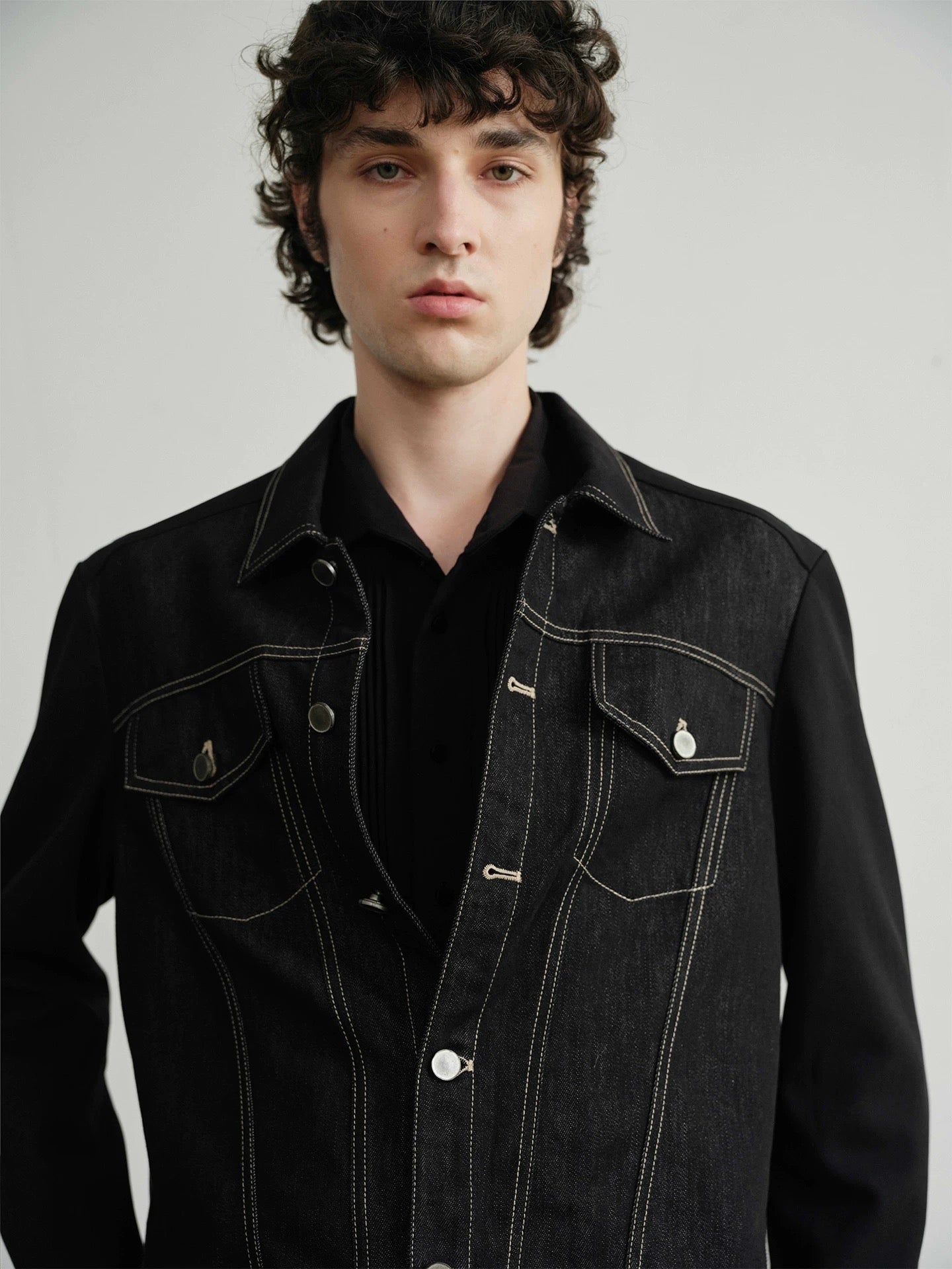 Silent shadows geometry refined denim jacket