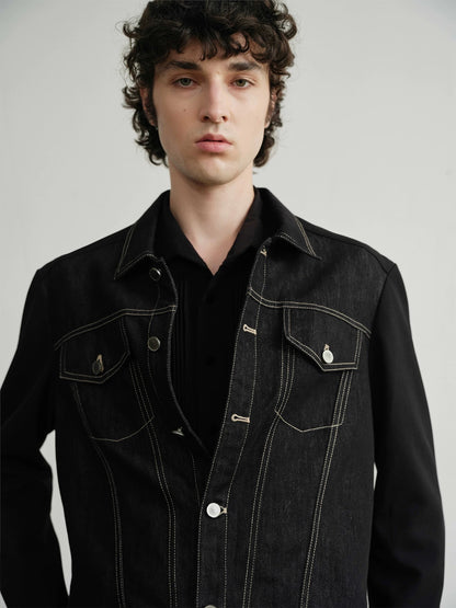 Silent shadows geometry refined denim jacket