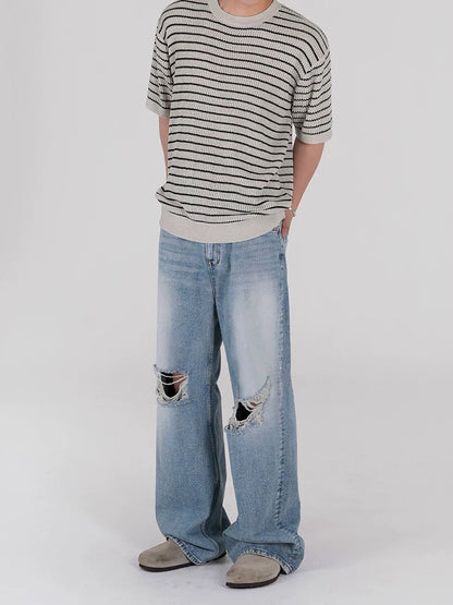 Edge destroy ripped detailing denim pants