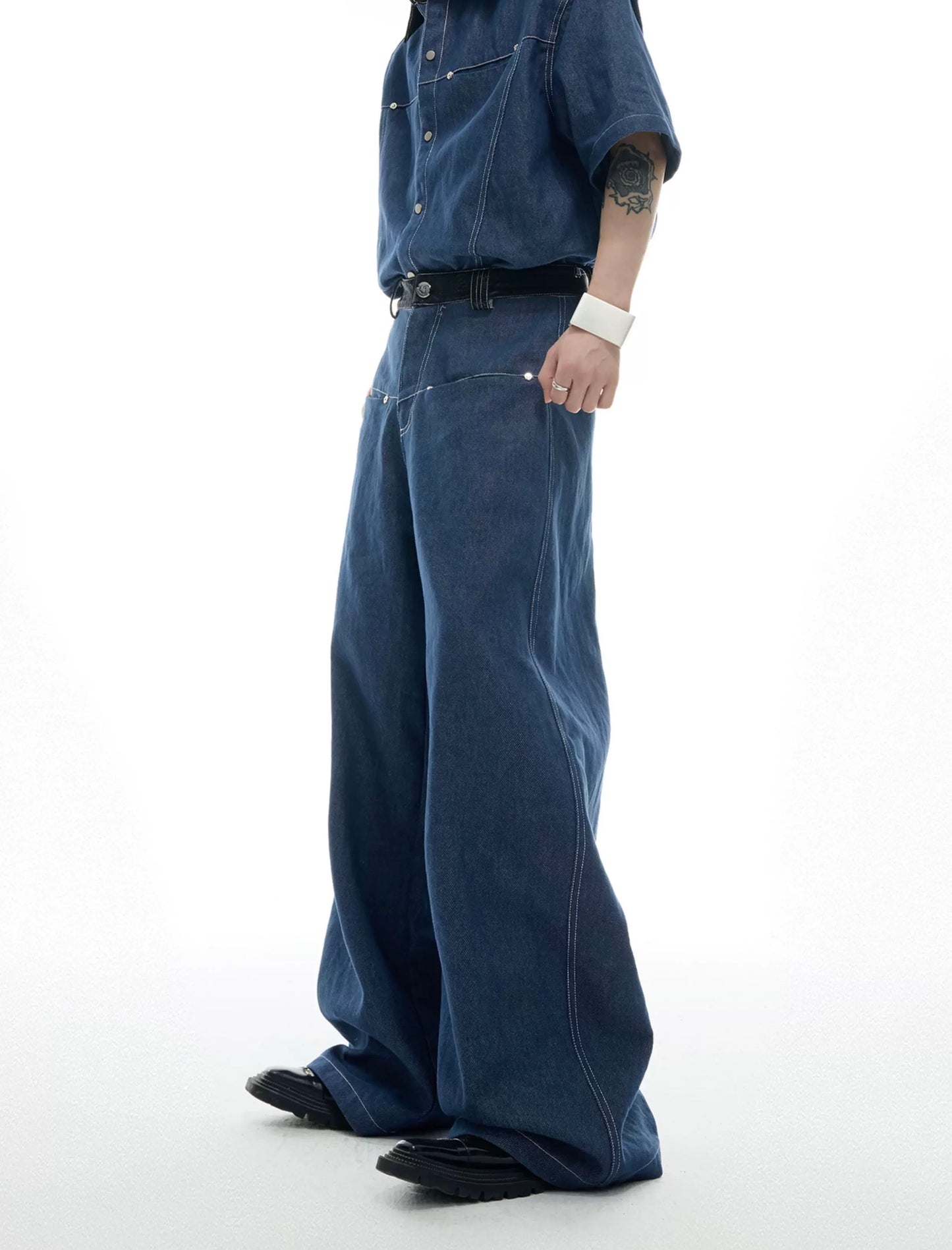 Snake pattern seamless denim setup pants