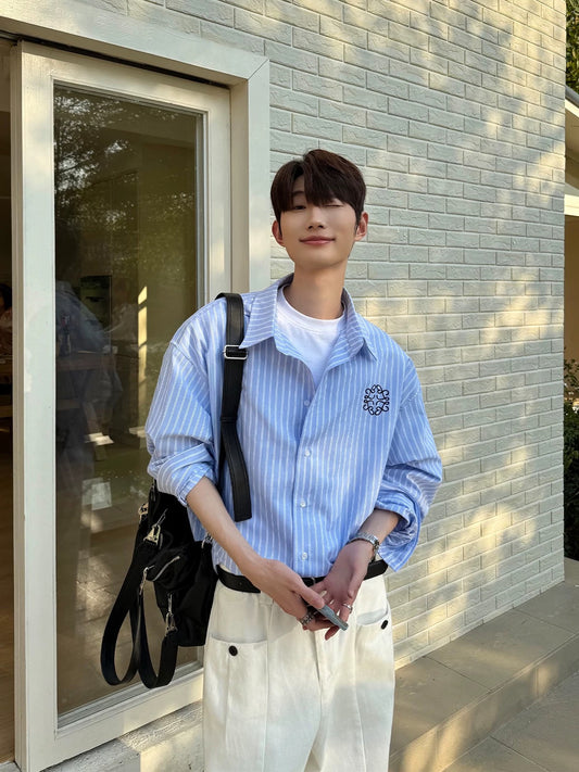 Celestial logo embroidered striped shirt