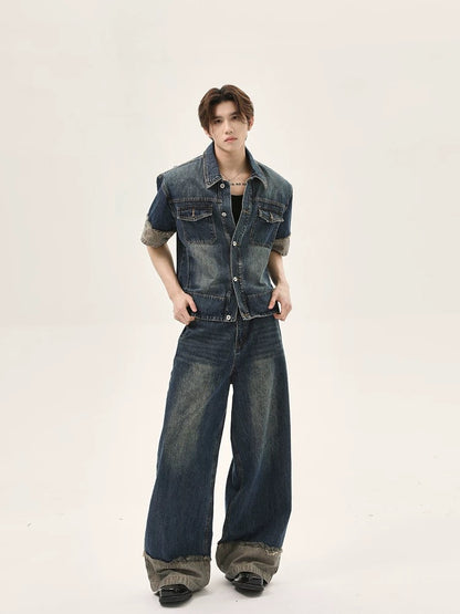 Old fashion denim setup short sleeve jacket