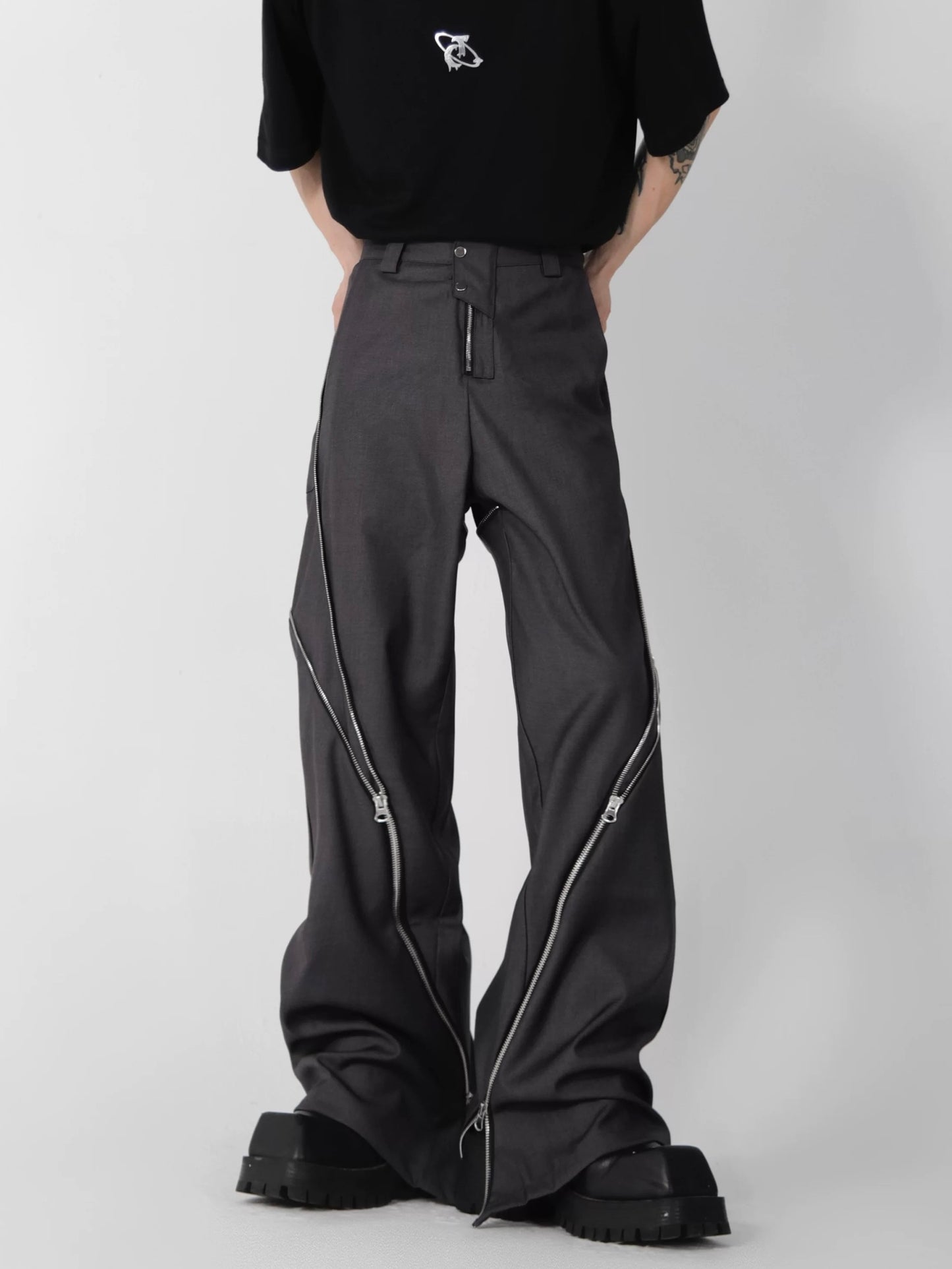 Zipper pull out straight pants