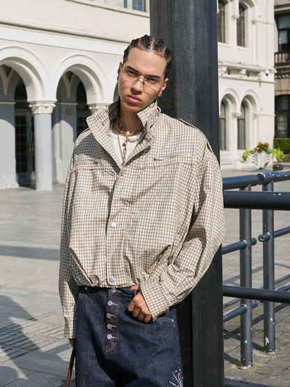 Urban grid pattern structured plaid jacket