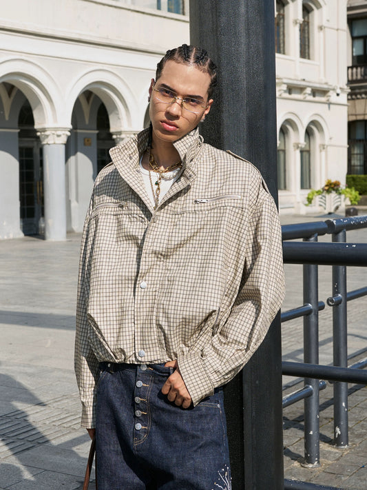 Urban grid pattern structured plaid jacket