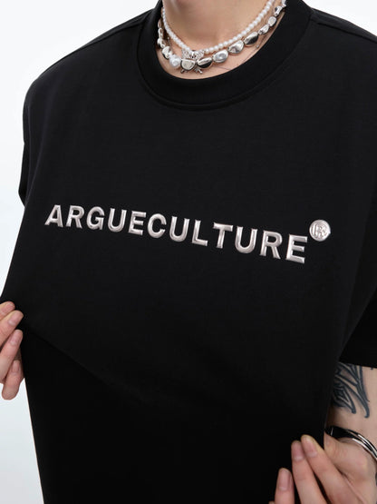 Silver plated stereoscopic metal logo t-shirt