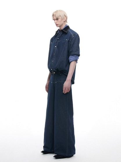 Snake pattern seamless denim setup short sleeve jacket