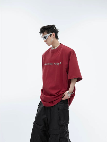 Silver plated stereoscopic metal logo t-shirt