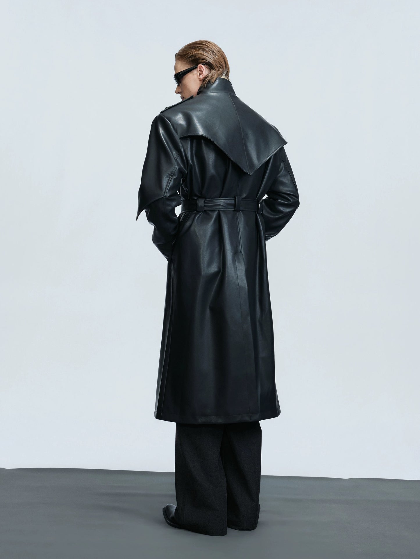 Cyber structured armored high stand collar leather coat