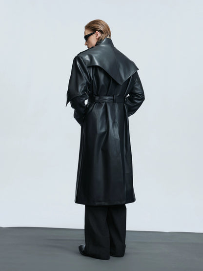 Cyber structured armored high stand collar leather coat