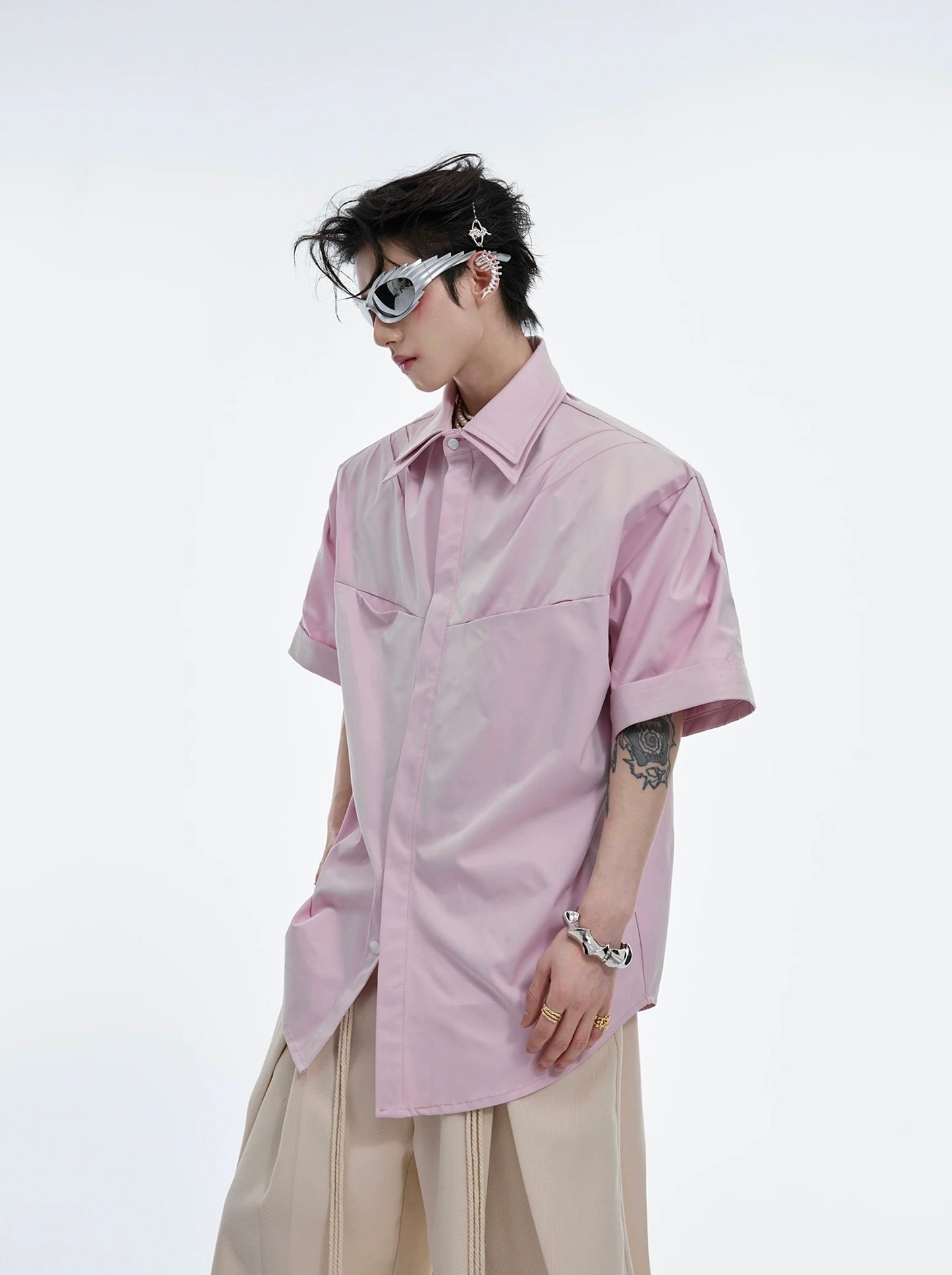 Double collar cushion shoulder shirt