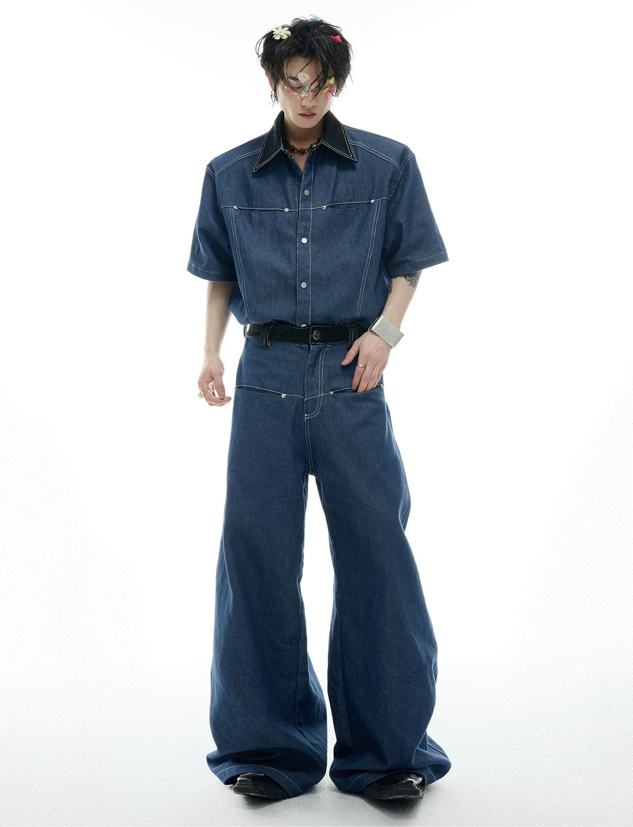 Snake pattern seamless denim setup pants