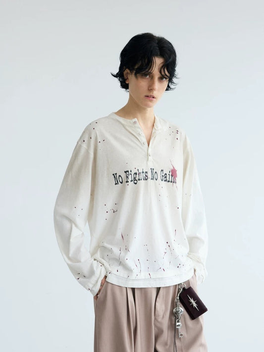 Loose old ink printed long sleeve t-shirt