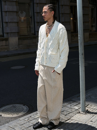 Cotton hemp blended pearl nail loose baggy pants