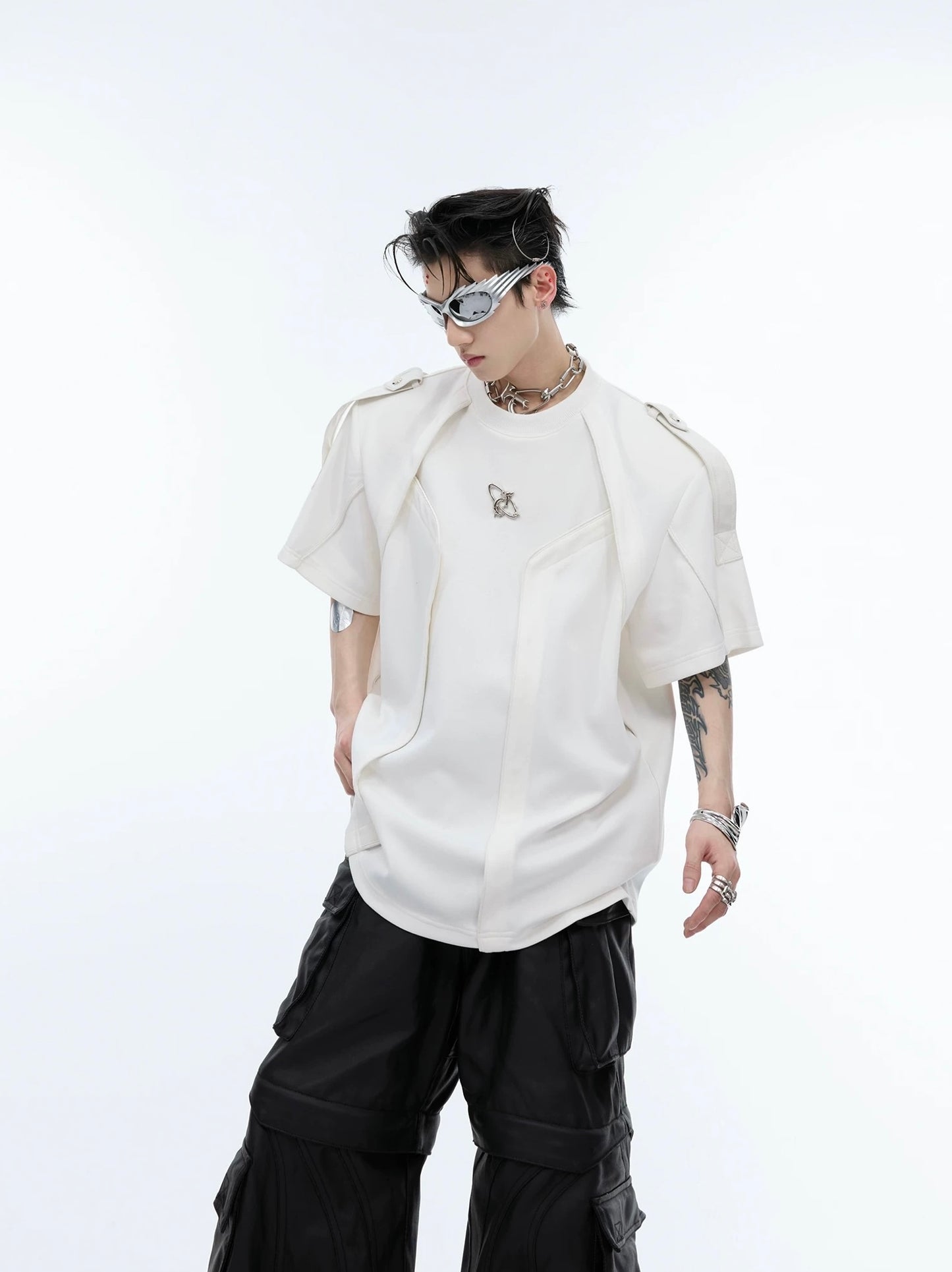 Heavy industry structured shoulder straps t-shirt