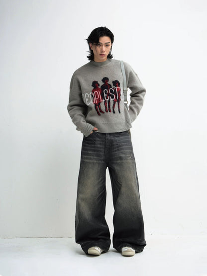 Winter lazy style print knit sweater