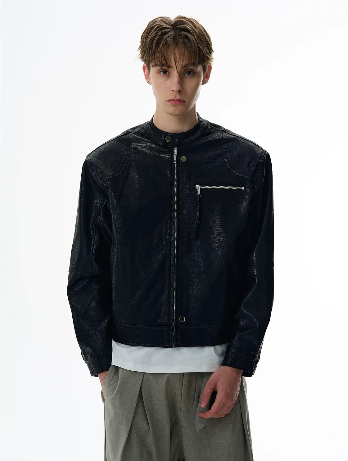 Celestial linearity modern crafted leather jacket