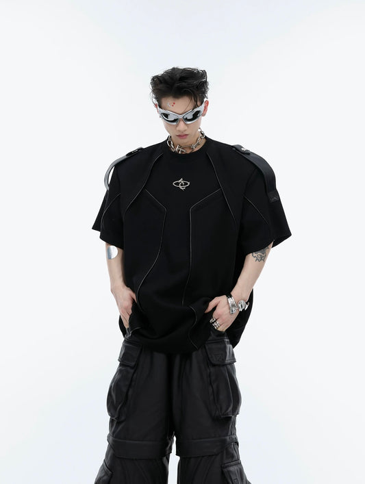 Heavy industry structured shoulder straps t-shirt