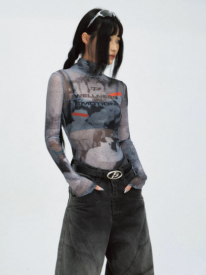Spicy girl transparent inner thin mesh shirt