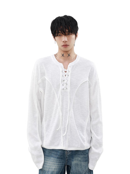 Strap knit long-sleeve t-shirt