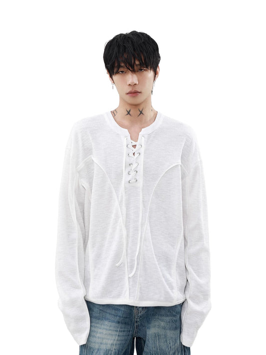 Strap knit long-sleeve t-shirt