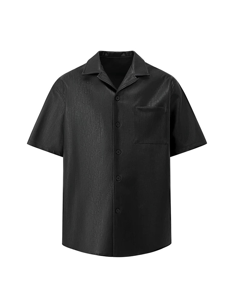 Premium sensory korean leather short sleeve jacket