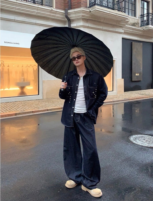 Korean street deconstructed button denim pants
