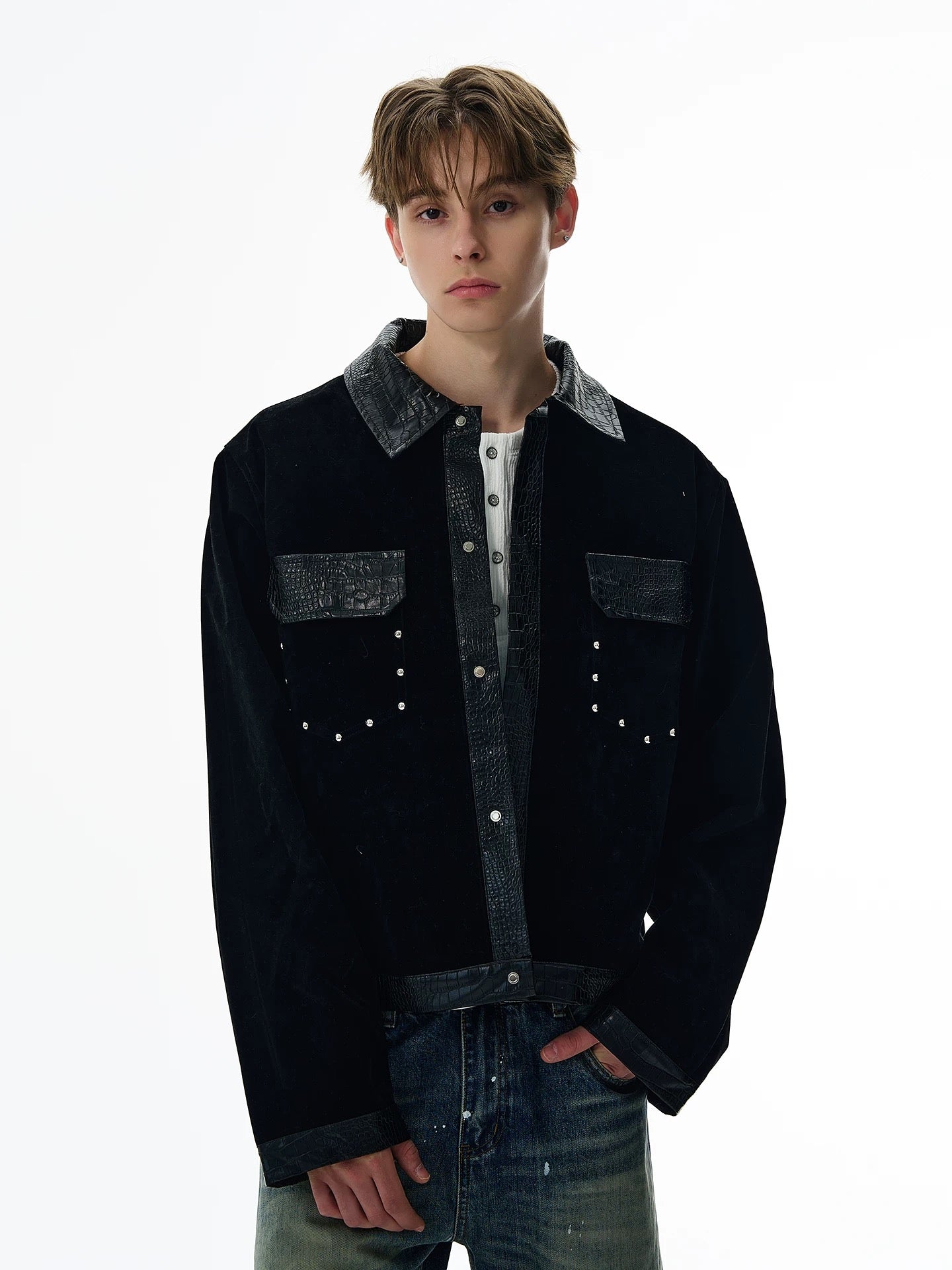 Obsidian contrast croco trim jacket