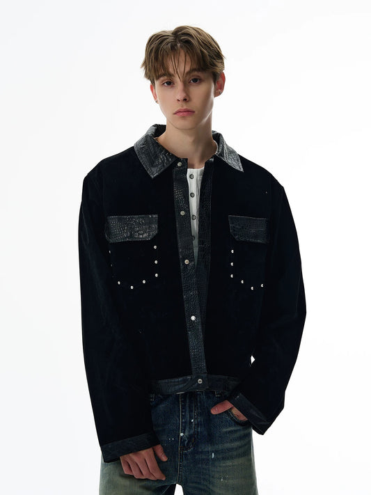 Obsidian contrast croco trim jacket