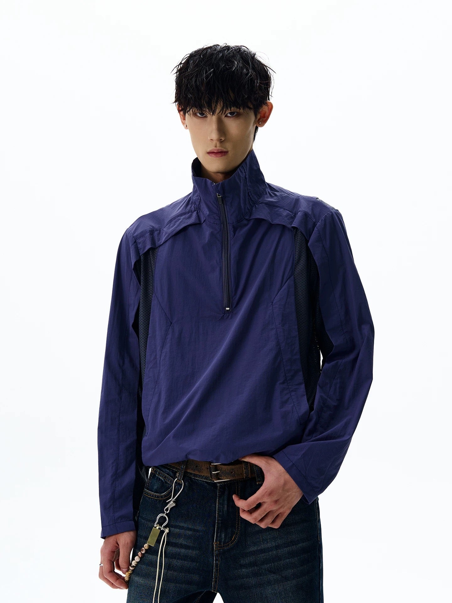 Technical shell layered geometric lines jacket