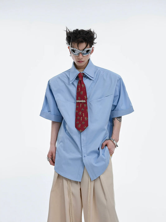 Double collar cushion shoulder shirt