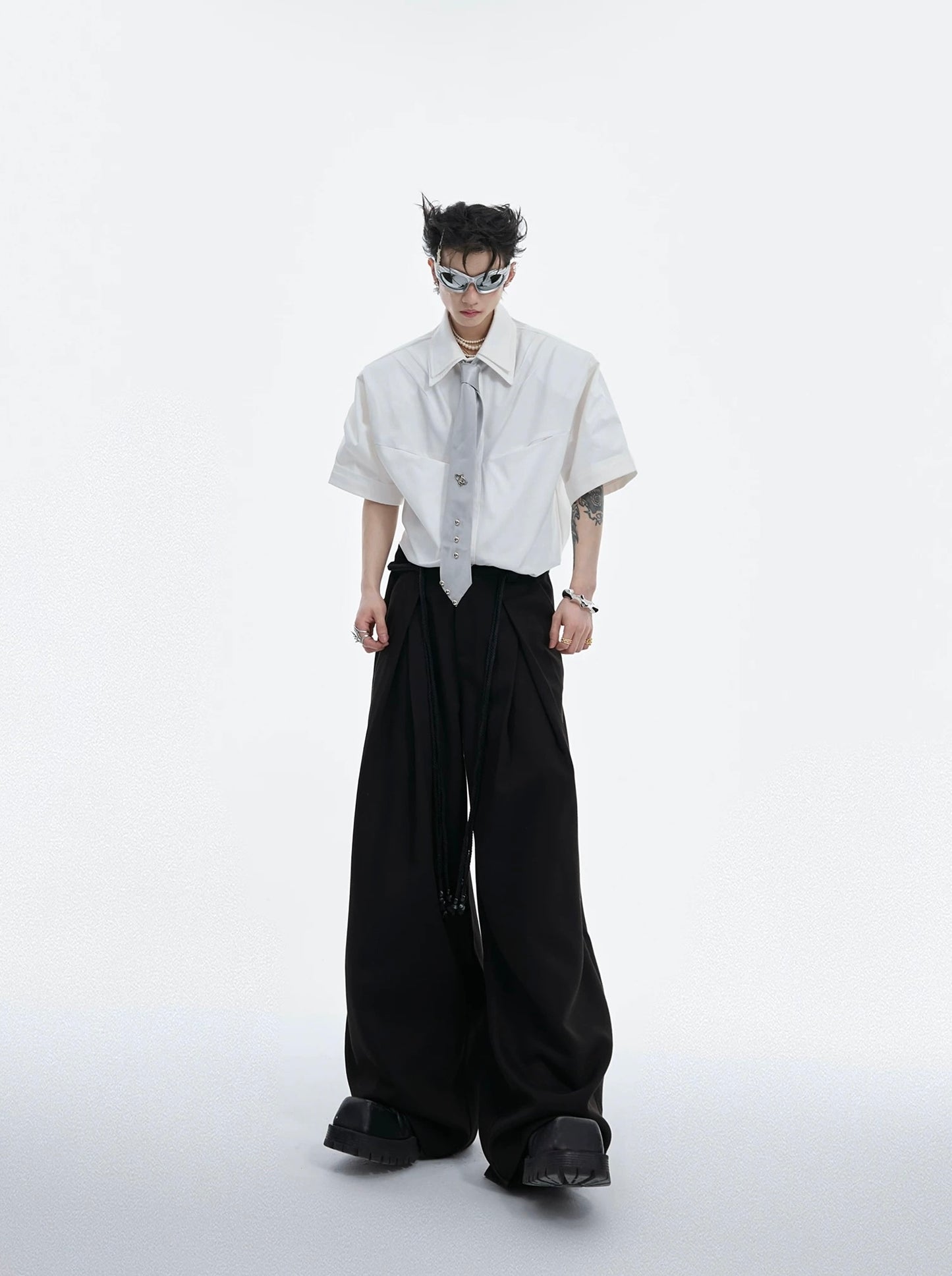 Double collar cushion shoulder shirt