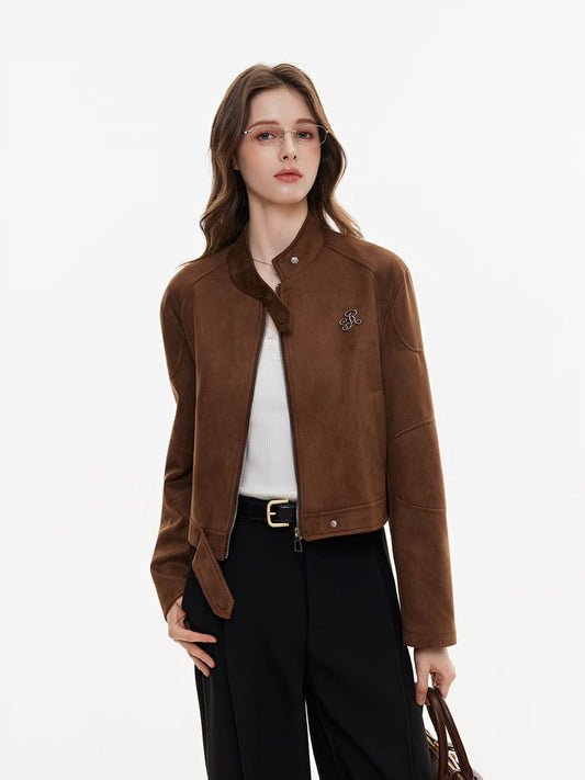 Terracotta suede texture sculpted jacket
