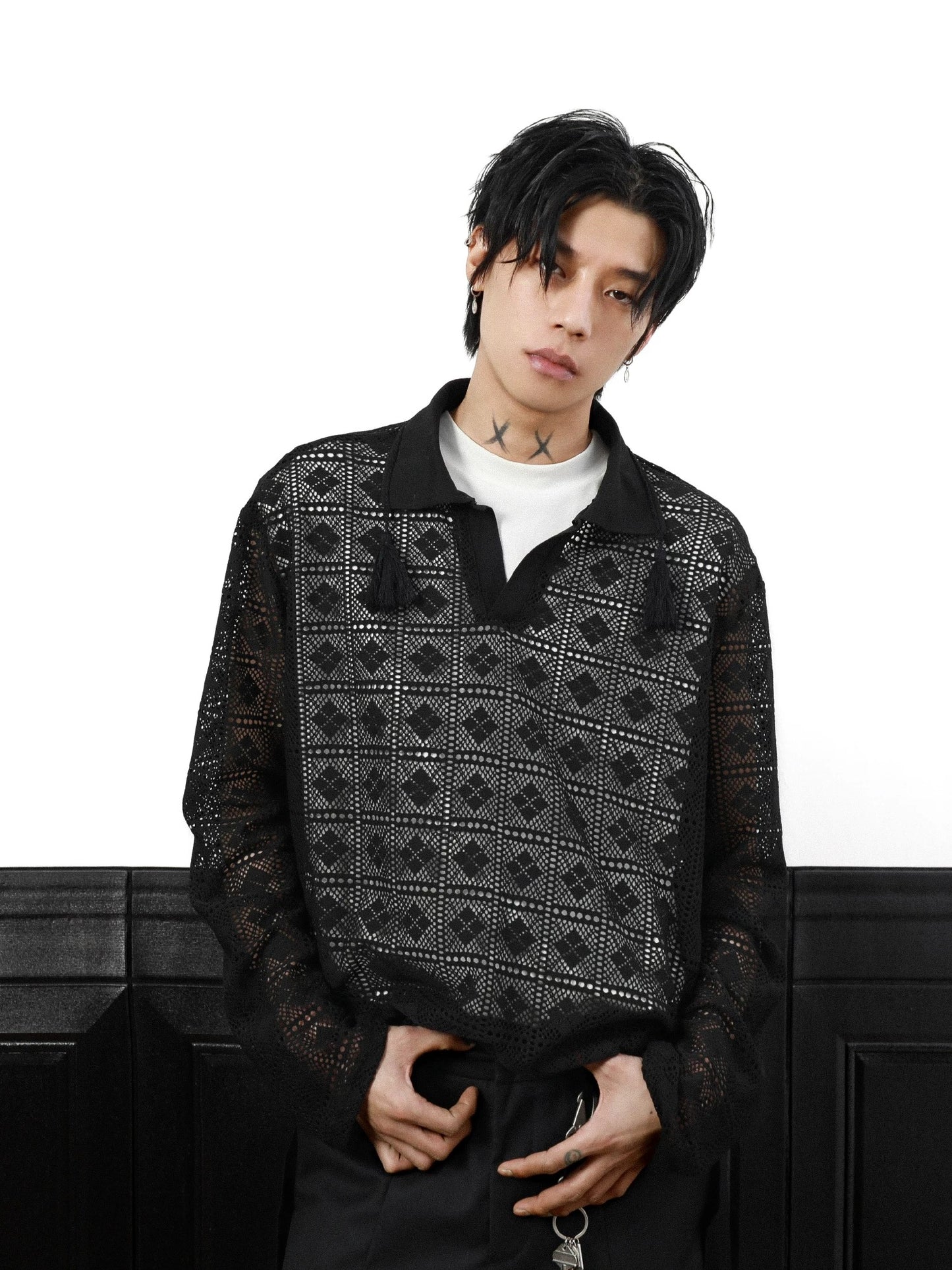 Casual knitted perforated long sleeve t-shirt