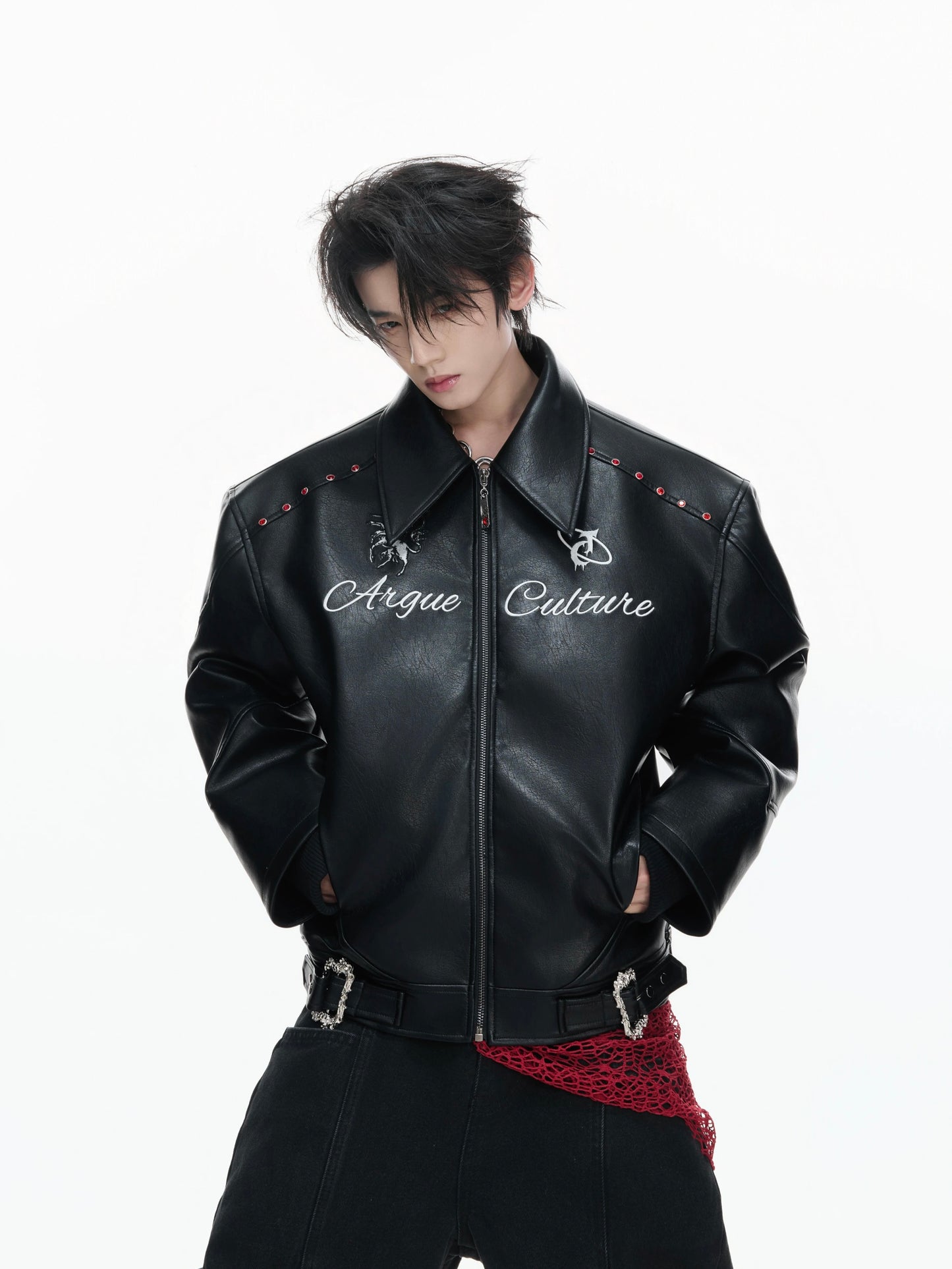 Inferno noir studded command leather jacket