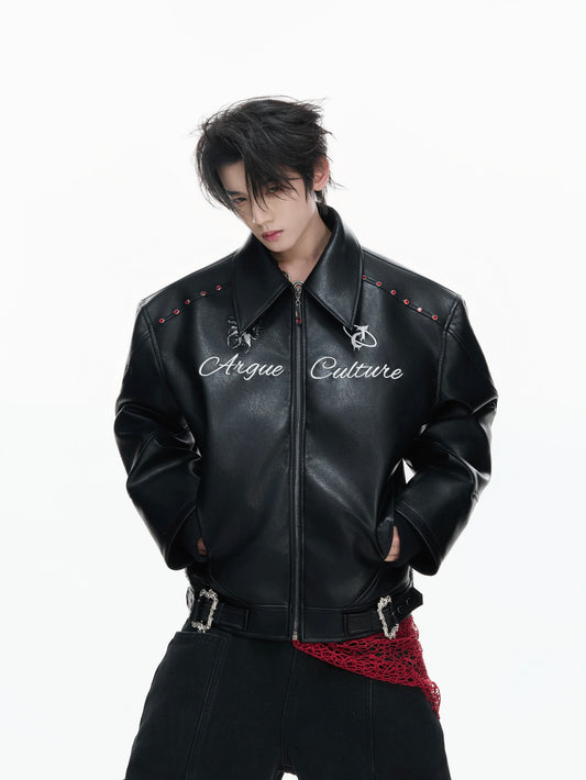 Inferno noir studded command leather jacket