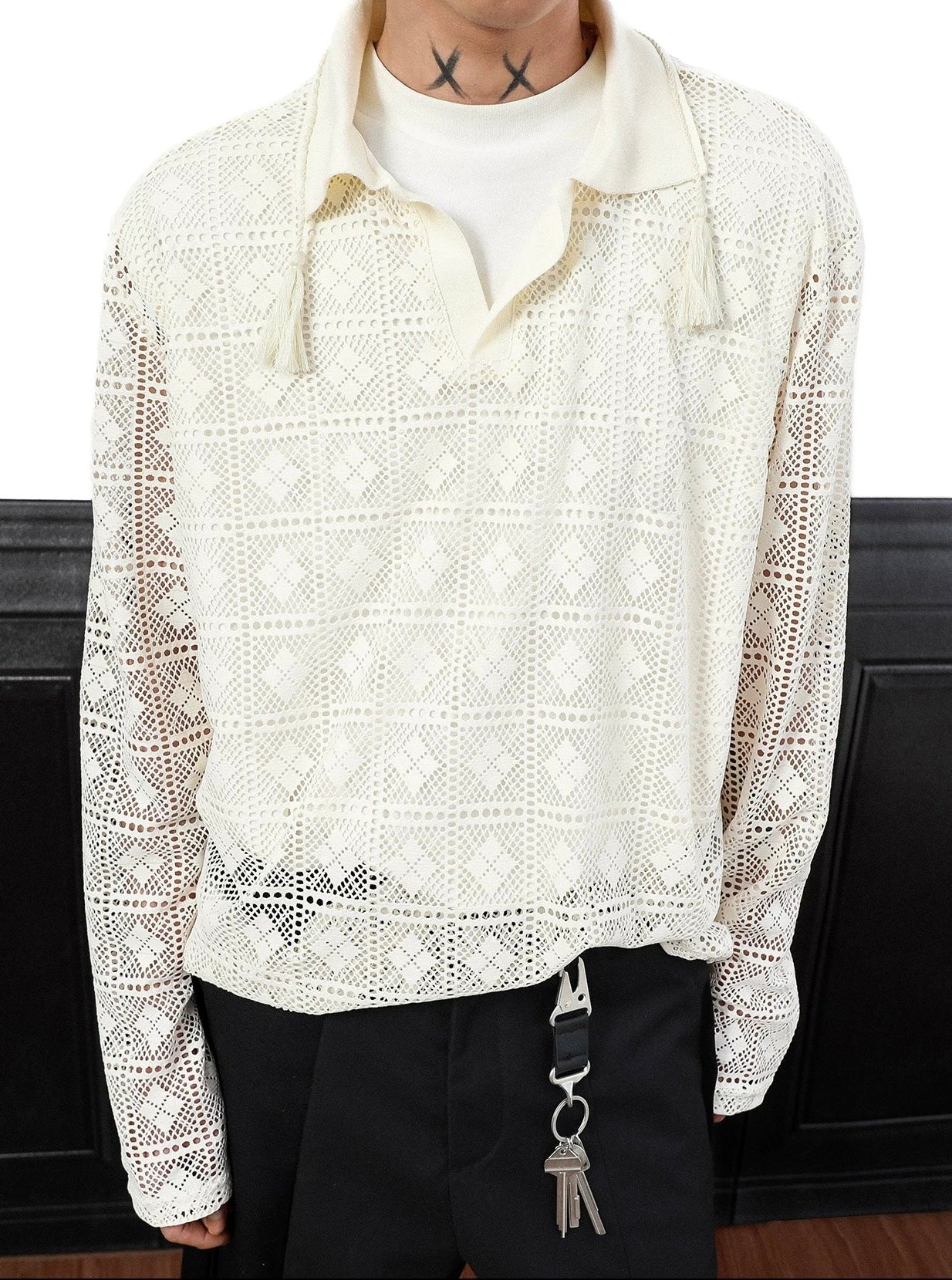 Casual knitted perforated long sleeve t-shirt