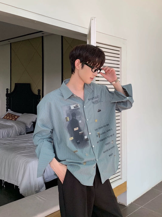 Korean vintage letter print loose luxe shirt