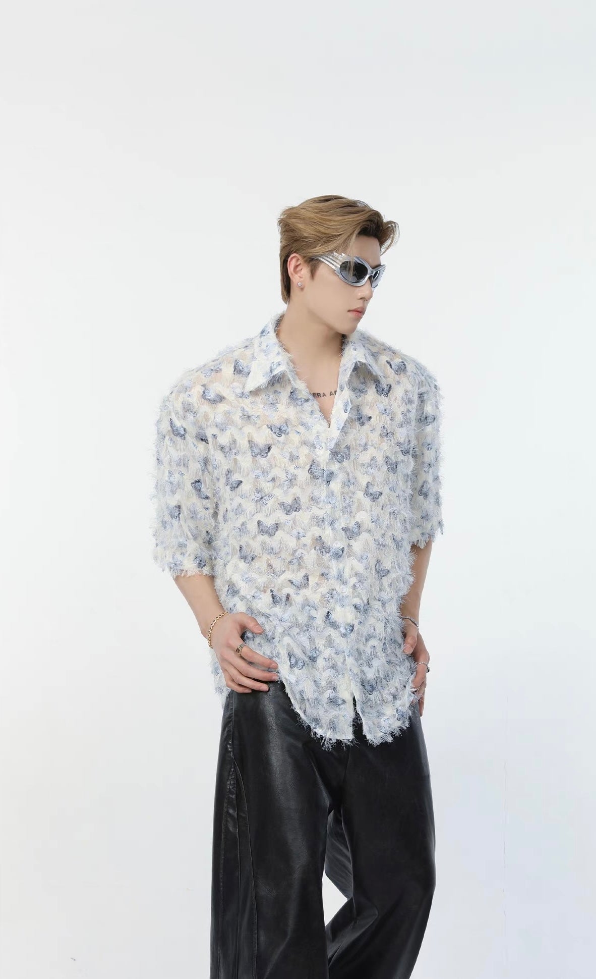 Butterfly fringe short sleeve shirt
