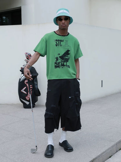 Green organic knitted printed t-shirt